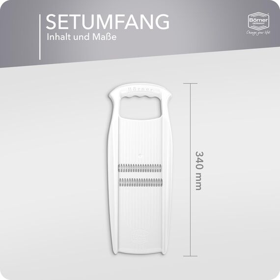 Börner Roko PowerLine Gemüseschneider • Streifenschneider für Obst & Gemüse • Julienne Schneider für feine Streifen • Gemüsehobel fein • Küchenhobel • Reibe (Weiß)