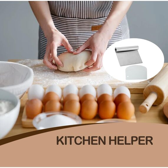 Midgreyeye Teigkarte Set, 2 Stücke Edelstahl Teigschneider Mit Messskala Kunststoff Teigschaber Teigkarte Teigspachtel Schaber Küche Für Kuchen, Cake,Pizza, Torte, Dough(15 * 11,3+13.5 * 9,1cm)