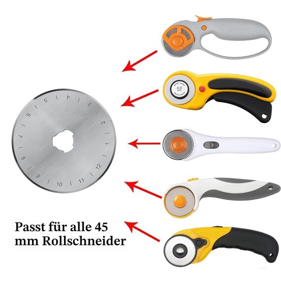 Headley Tools Rollschneider Ersatzklingen 45mm (15 Stück) passen auf alle 45mm Rotary Cutter