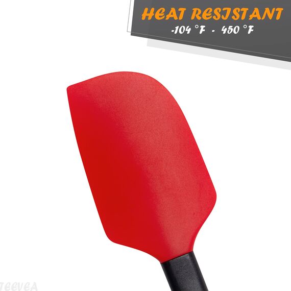 TEEVEA Silikon-Spatel zum Kochen, Backen, Mischen, hitzebeständig, antihaftbeschichtet, spülmaschinenfest, BPA-frei, Küchenutensilien, 4er-Set, Rot und Schwarz