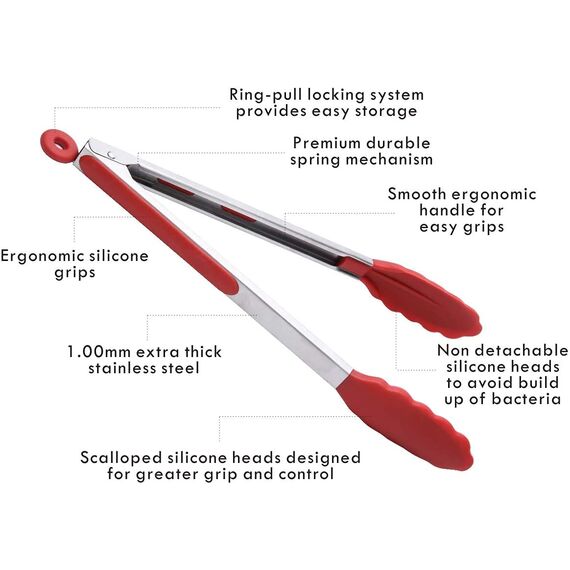 iNeibo Grillzange Küchenzange aus Edelstahl und lebensmittelechtem Silikon. 3er Set Mehrfarbig