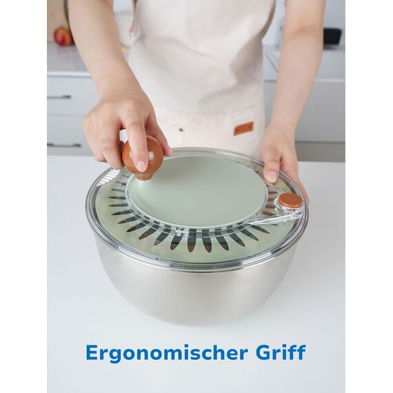 Lunememo 5L Salatschleuder Edelstahl 18/10, Rutschfester Boden & Stopptaste, Groß Salat Schleuder mit Deckel, BPA-frei