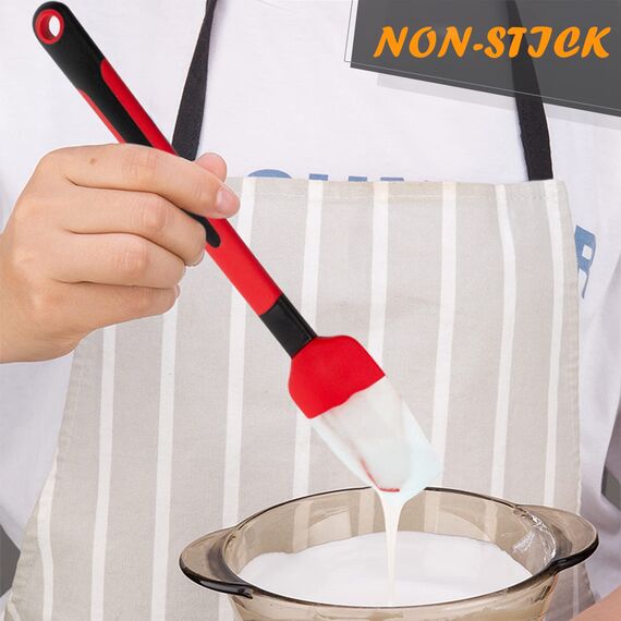 TEEVEA Silikon-Spatel zum Kochen, Backen, Mischen, hitzebeständig, antihaftbeschichtet, spülmaschinenfest, BPA-frei, Küchenutensilien, 4er-Set, Rot und Schwarz