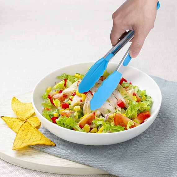 iNeibo Grillzange Küchenzange aus Edelstahl und lebensmittelechtem Silikon. 3er Set Mehrfarbig