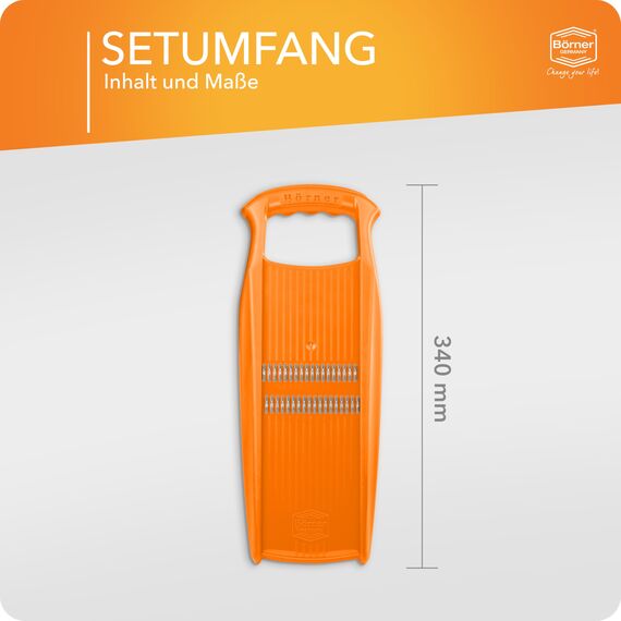 Börner Roko PowerLine Gemüseschneider • Streifenschneider für Obst & Gemüse • Julienne Schneider für feine Streifen • Gemüsehobel fein • Küchenhobel • Reibe (Orange)