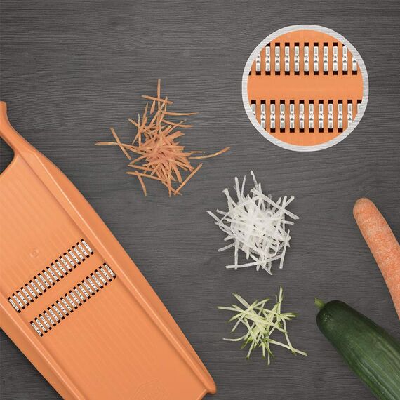 Börner Roko PowerLine Gemüseschneider • Streifenschneider für Obst & Gemüse • Julienne Schneider für feine Streifen • Gemüsehobel fein • Küchenhobel • Reibe (Orange)