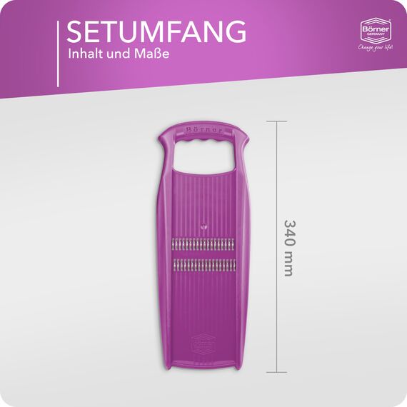 Börner Roko PowerLine Gemüseschneider • Streifenschneider für Obst & Gemüse • Julienne Schneider für feine Streifen • Gemüsehobel fein • Küchenhobel • Reibe (Violett)