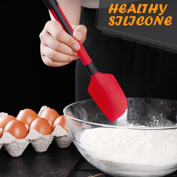 TEEVEA Silikon-Spatel zum Kochen, Backen, Mischen, hitzebeständig, antihaftbeschichtet, spülmaschinenfest, BPA-frei, Küchenutensilien, 4er-Set, Rot und Schwarz