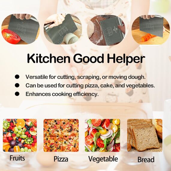 Midgreyeye 2 Stücke Edelstahl Teigschneider Mit Messskala Teigschaber Teigkarte Teigspachtel Schaber Küche Für Kuchen, Cake,Pizza, Torte, Dough,backutensilien(15 * 12.5cm)