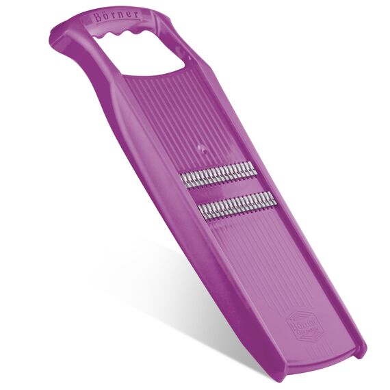 Börner Roko PowerLine Gemüseschneider • Streifenschneider für Obst & Gemüse • Julienne Schneider für feine Streifen • Gemüsehobel fein • Küchenhobel • Reibe (Violett)