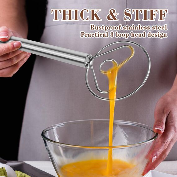TEEVEA Dänischer Teigbesen mit Edelstahlhaken, Brotmixer im niederländischen Stil, für Sauerteig-Backwerkzeuge