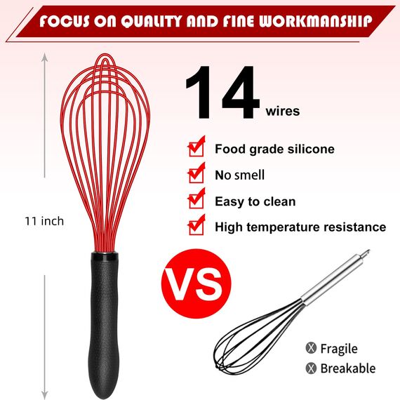 TEEVEA Silikon-Schneebesen, Küchen-Silikon-Schneebesen zum Kochen, kratzfest, Wiking-Werkzeug, Metalldraht, Edelstahl, Schneebesen, Ei, Brot, Silikon, Wisk, kleiner Mini-Schneebesen, hitzebeständig,