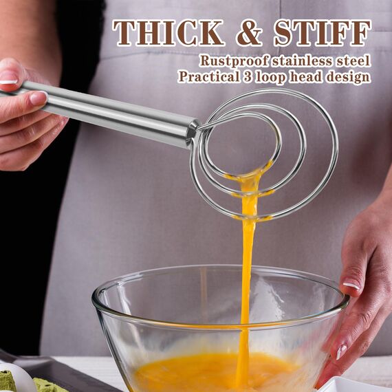 TEEVEA Dänischer Teigbesen – Brotbesen mit Edelstahl-Teighaken – traditioneller niederländischer Schneebesen – Teigmixer & Brotbackwerkzeuge & Sauerteigbrot Backzubehör