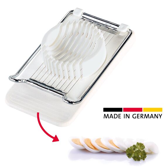 Westmark Eierteiler „Traditionell“ und Eierpiekser – Klassischer Eierteiler für müheloses Schneiden, Eierpiekser mit Sicherheitsverriegelung – Schnelles Zubereiten und sauberes Schneiden – Silber