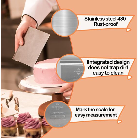 Midgreyeye 2 Stücke Edelstahl Teigschneider Mit Messskala Teigschaber Teigkarte Teigspachtel Schaber Küche Für Kuchen, Cake,Pizza, Torte, Dough,backutensilien(15 * 12.5cm)