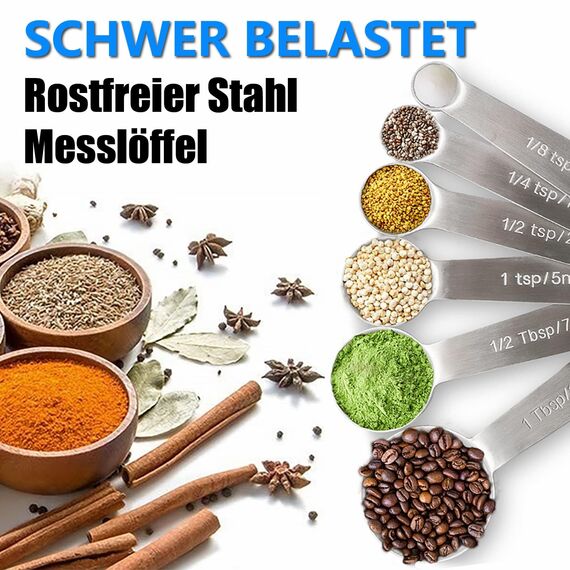 Rena Chris Messlöffel, Premium Heavy Duty 18/8 Edelstahl Messlöffel Becher Set, kleine Esslöffel mit Metric und Set von 6 zum Messen von trockenen und flüssigen Zutaten