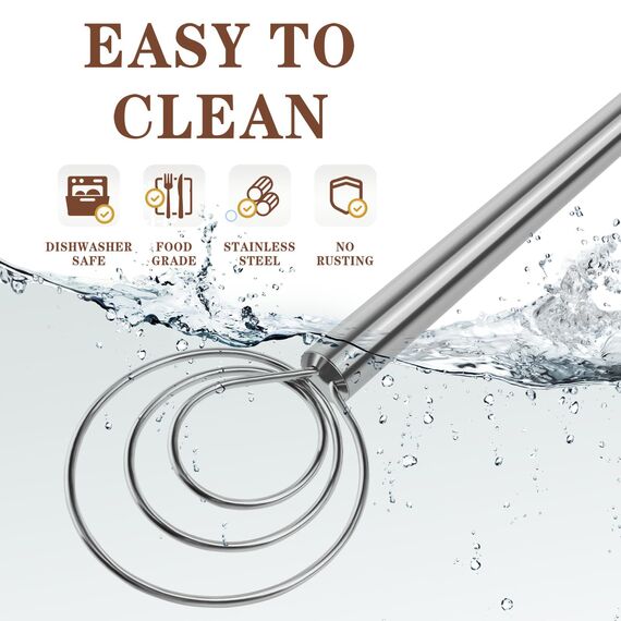 TEEVEA Dänischer Teigbesen – Brotbesen mit Edelstahl-Teighaken – traditioneller niederländischer Schneebesen – Teigmixer & Brotbackwerkzeuge & Sauerteigbrot Backzubehör