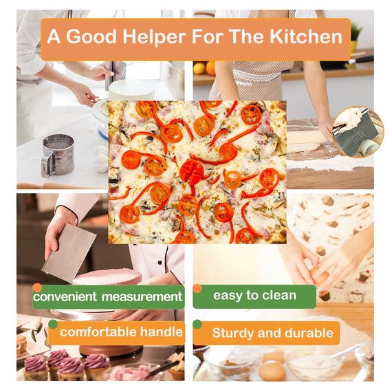 Midgreyeye 2 Stücke Edelstahl Teigschneider Mit Messskala Teigschaber Teigkarte Teigspachtel Schaber Küche Für Kuchen, Cake,Pizza, Torte, Dough,backutensilien(15 * 12.5cm)