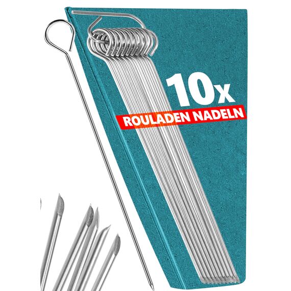 Menz Rouladennadeln, Rouladennadeln Edelstahl rostfrei, 10 cm lange Rouladenspieße mit Grifföse und scharfer Spitze als praktischer Ersatz für Rouladenklammern