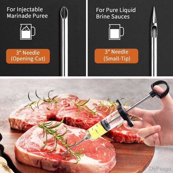 DePango Fleischspritze, Bruchfest Marinadenspritze Fleischinjektor 30ml für Fleisch mit 2 Edelstahl-Fleischnadeln, Fleisch injektionsspritze für BBQ Smoker, Steak, Schweinefleisch und Huhn