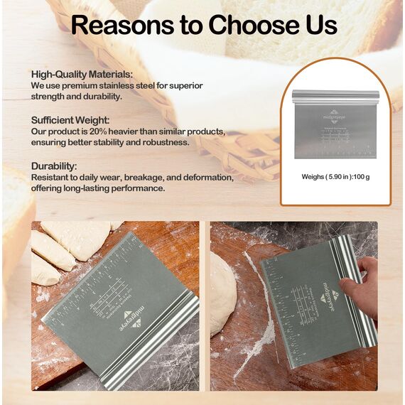 Midgreyeye 2 Stücke Edelstahl Teigschneider Mit Messskala Teigschaber Teigkarte Teigspachtel Schaber Küche Für Kuchen, Cake,Pizza, Torte, Dough,backutensilien(15 * 12.5cm)
