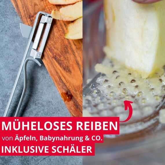 Westmark Apfelreibe und Sparschäler, 2-tlg. Set, Glas/Rostfreier Edelstahl/Stahl, Steel, Transparent/Silber, 115222E6