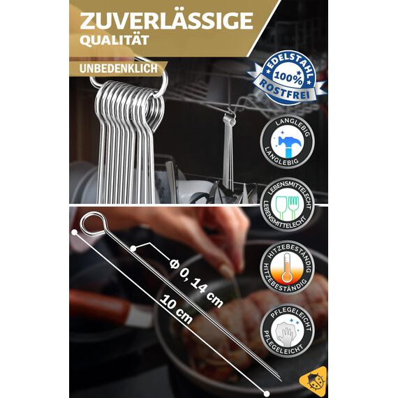 Menz Rouladennadeln, Rouladennadeln Edelstahl rostfrei, 10 cm lange Rouladenspieße mit Grifföse und scharfer Spitze als praktischer Ersatz für Rouladenklammern