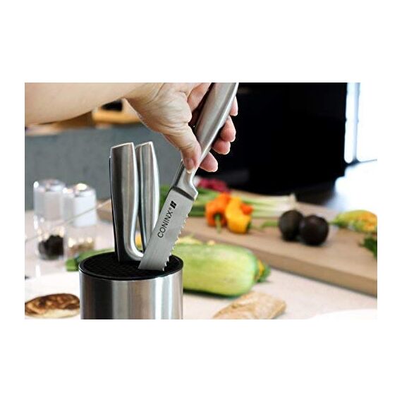 Coninx Edelstahl Messerblock ohne Messer - Moderner runder Messerblock mit flexiblen Lamellen - Universal Messerhalter - Stilvoller Knife Block unbestückt - Erleichtert die Messeraufbewahrung