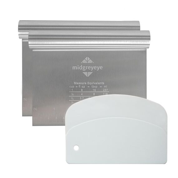 Midgreyeye Teigkarte Set, 3 Stücke Edelstahl Teigschneider Mit Messskala Kunststoff Teigschaber Teigkarte Teigspachtel Schaber Küche Für Kuchen, Cake,Pizza, Torte, Dough(15 * 12,5+13.5 * 9,1cm)