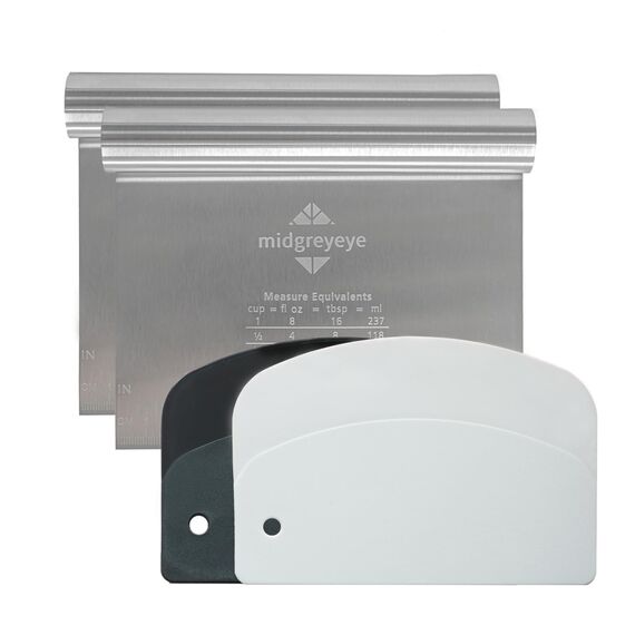 Midgreyeye Teigkarte Set, 4 Stücke Edelstahl Teigschneider Mit Messskala Kunststoff Teigschaber Teigkarte Teigspachtel Schaber Küche Für Kuchen, Cake,Pizza, Torte, Dough(15 * 12,5+13.5 * 9,1cm)