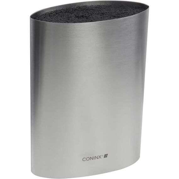 Coninx Messerblock ohne Messer - Messer mit Borsteneinsatz - Knife Block without Knives in Silber - Universal Messerblock unbestückt Edelstahl – Messerständer leer – Küchenmesser Aubewahrung