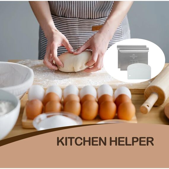 Midgreyeye Teigkarte Set, 3 Stücke Edelstahl Teigschneider Mit Messskala Kunststoff Teigschaber Teigkarte Teigspachtel Schaber Küche Für Kuchen, Cake,Pizza, Torte, Dough(15 * 12,5+13.5 * 9,1cm)