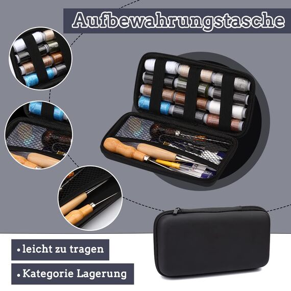 Leder-Nähset, Polsterreparaturset, 48-teiliges Hochleistungs-Nähset mit Nähnadeln, Nähahle, Nahttrenner, Nähgarn für Reparaturen, Handnähen, DIY-Lederhandwerk