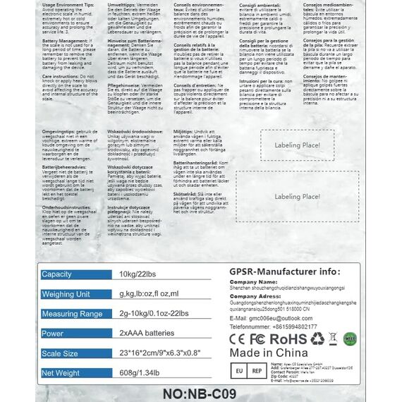 NBPOWER Küchenwaage Digital，Küchenwaage 10KG Digitalwaage Haushaltswaage digital，Elektronische Waage küchen mit Großer Edelstahl Wiegefläche Gramm 1 g Richtigkeit