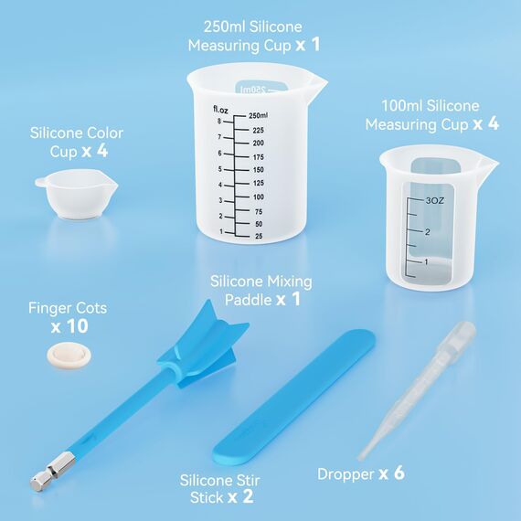 Silikon Messbecher set für Harz, klare 2 Skalen 250 & 100ml Messbecher, Silikon Mischpaddel & Rührstäbchen, wiederverwendbares und leicht zu reinigen Epoxidharz zubehör zum Harzmischen, Formen