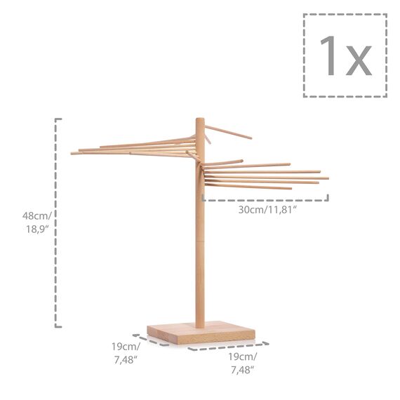 Sänger | Pastatrockner aus Holz, Nudeltrockner, Nudelständer zum Trocknen, Gesamthöhe 50cm, mit 16 abnehmbaren Armen, inkl. Booklet „Pasta Pasta“ mit 10 exklusiven Pastarezepten