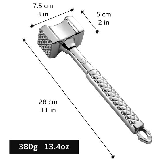 Fleischklopfer Edelstahl spülmaschinenfest - Original Design - Doppelseitiger Schnitzelklopfer ideal für Schnitzel, Koteletts, Steaks - Fleischhammer mit 5 Jahre Garantie