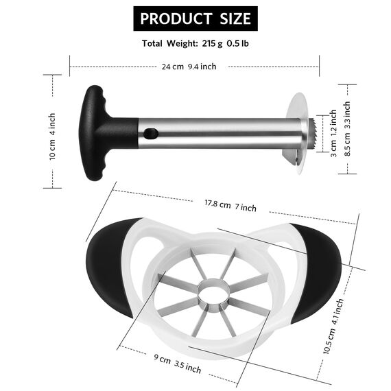 Asdirne Ananasentkerner & Apfelschneider, Ananasschneider und Obstschneider mit lebensmittelechter Edelstahlklinge und ABS-Griff, Ananasschäler, Schwarz