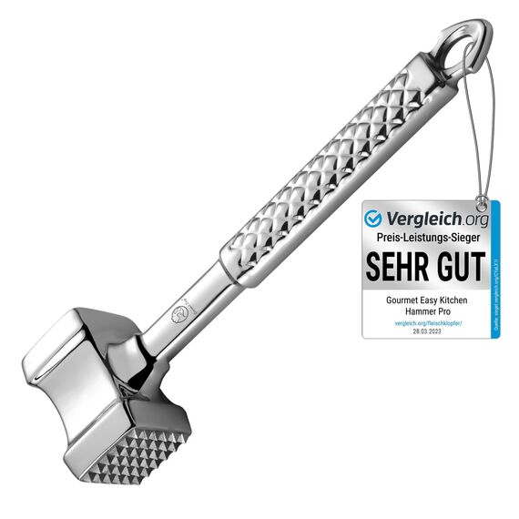 Fleischklopfer Edelstahl spülmaschinenfest - Original Design - Doppelseitiger Schnitzelklopfer ideal für Schnitzel, Koteletts, Steaks - Fleischhammer mit 5 Jahre Garantie