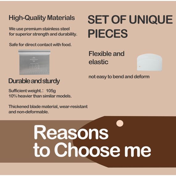 Midgreyeye Teigkarte Set, 3 Stücke Edelstahl Teigschneider Mit Messskala Kunststoff Teigschaber Teigkarte Teigspachtel Schaber Küche Für Kuchen, Cake,Pizza, Torte, Dough(15 * 12,5+13.5 * 9,1cm)