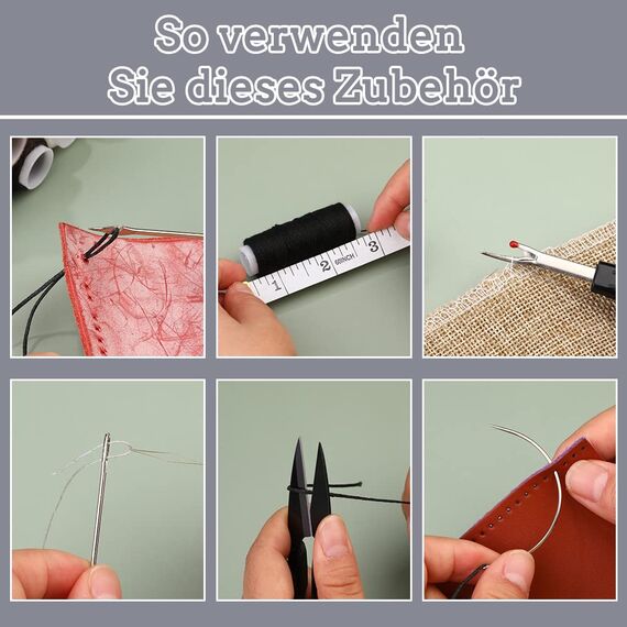 Leder-Nähset, Polsterreparaturset, 48-teiliges Hochleistungs-Nähset mit Nähnadeln, Nähahle, Nahttrenner, Nähgarn für Reparaturen, Handnähen, DIY-Lederhandwerk