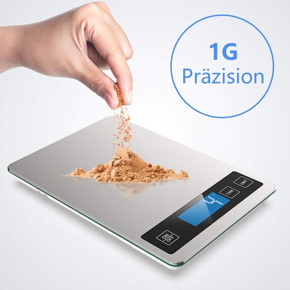 NBPOWER Küchenwaage Digital，Küchenwaage 10KG Digitalwaage Haushaltswaage digital，Elektronische Waage küchen mit Großer Edelstahl Wiegefläche Gramm 1 g Richtigkeit