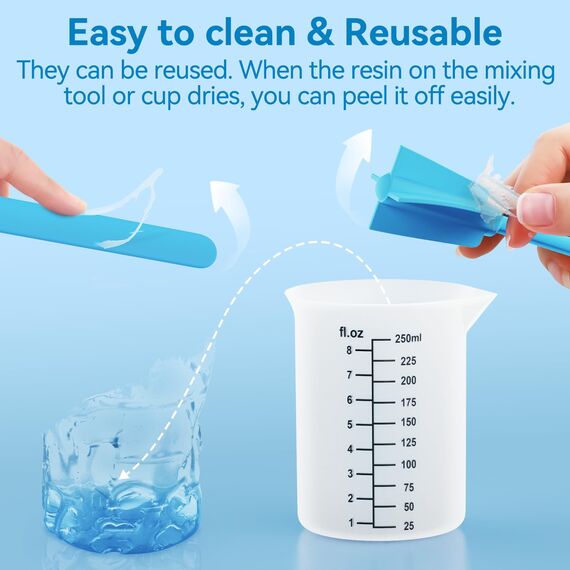 Silikon Messbecher set für Harz, klare 2 Skalen 250 & 100ml Messbecher, Silikon Mischpaddel & Rührstäbchen, wiederverwendbares und leicht zu reinigen Epoxidharz zubehör zum Harzmischen, Formen