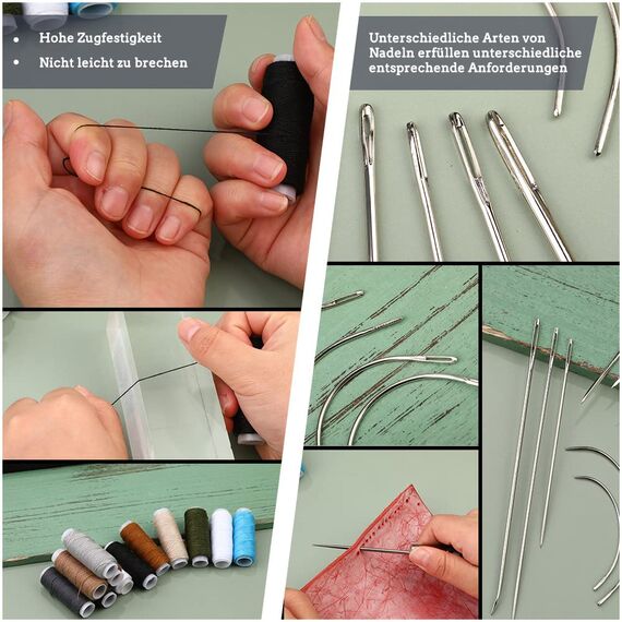 Leder-Nähset, Polsterreparaturset, 48-teiliges Hochleistungs-Nähset mit Nähnadeln, Nähahle, Nahttrenner, Nähgarn für Reparaturen, Handnähen, DIY-Lederhandwerk