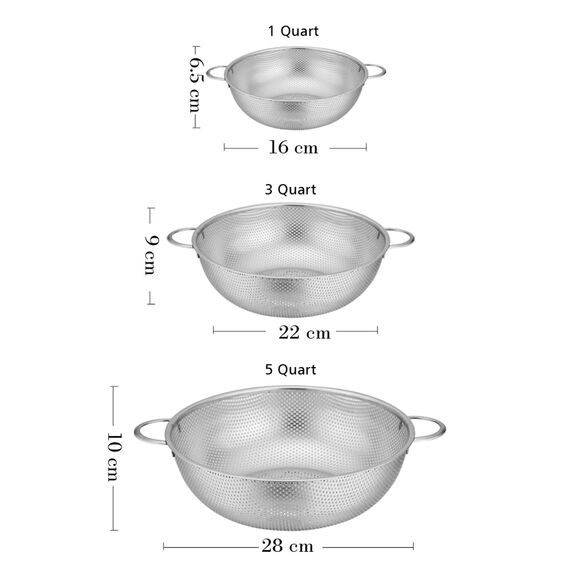 TEAMFAR Sieb 3er-Set, Edelstahl Micro-Perforierte Küchensieb Nudelsieb mit Griffen, Abtropfsieb Seiher für Nudeln Obst Reis Gemüse, Gesund & Hochglanzpoliert, Spülmaschinenfest - 16/22 / 28cm