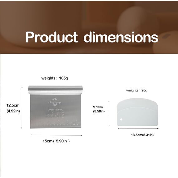 Midgreyeye Teigkarte Set, 3 Stücke Edelstahl Teigschneider Mit Messskala Kunststoff Teigschaber Teigkarte Teigspachtel Schaber Küche Für Kuchen, Cake,Pizza, Torte, Dough(15 * 12,5+13.5 * 9,1cm)