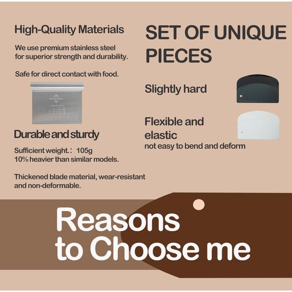 Midgreyeye Teigkarte Set, 4 Stücke Edelstahl Teigschneider Mit Messskala Kunststoff Teigschaber Teigkarte Teigspachtel Schaber Küche Für Kuchen, Cake,Pizza, Torte, Dough(15 * 12,5+13.5 * 9,1cm)