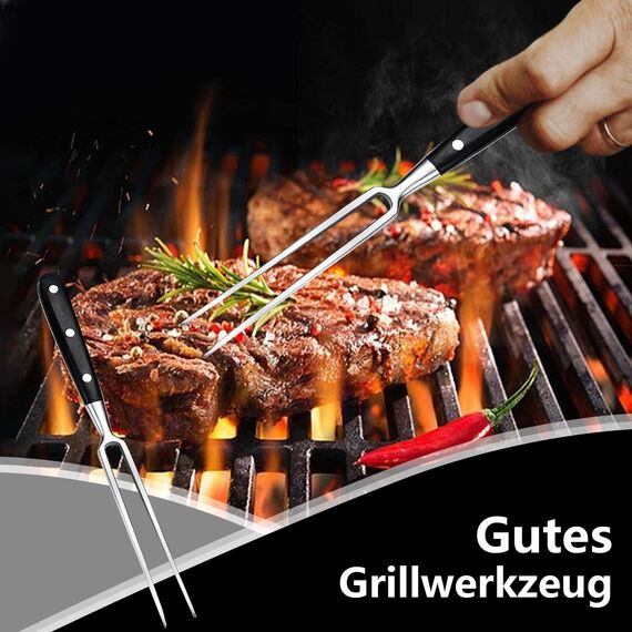 Fleischgabel,Fleischgabel Edelstahl Grillgabel mit Holzgriff 30cm Tranchiergabel Gerade Unbeugsam Bratengabel 16cm Klingenlänge Grillgabeln Hart Rostfreier Fleischgabel Groß mit Schwarz Holzgriff