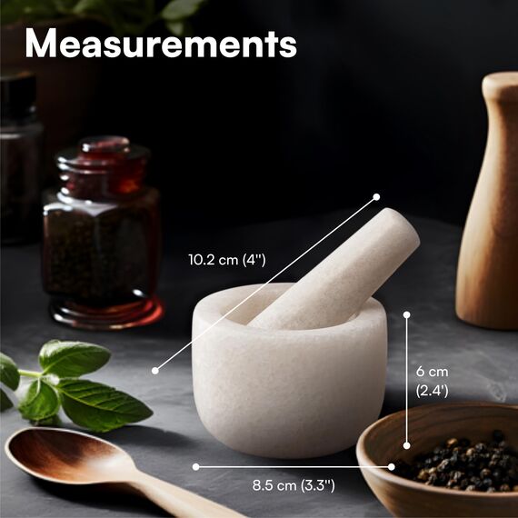 H&S Mörser mit Stößel aus Marmor klein - ⌀ 8,5 cm - Stabiler Tablettenmörser - Schützt Arbeitsplatten - Einfache Reinigung - Zum Mahlen von Gewürzen Nüssen Medikamenten