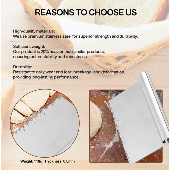 Midgreyeye Edelstahl Teigschneider Mit Messskala Teigschaber Teigkarte Teigspachtel Schaber Küche Für Kuchen, Cake,Pizza, Torte, Dough,backutensilien(15 * 11.3cm)